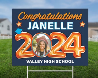 Printed Graduation Yard Sign, H-Stake included, Class of 2024, Senior High School College Graduation, outdoor party decor, Custom Lawn Sign