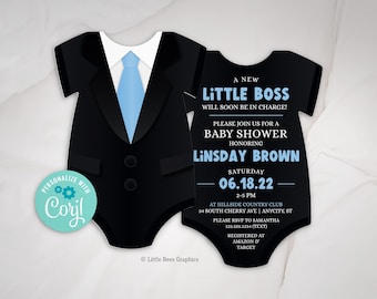 Editable Little Boss Invitation, Tuxedo Baby Shower Invite template, Invitation for a boy, Suit and Tie card, Corjl template
