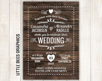 Rustic Wedding Invitations Printed Set With Envelopes Etsy