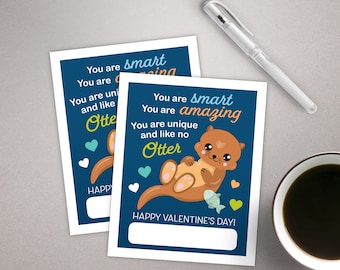 Otter Valentine card, Like no Otter themed School Valentine, Printable Valentine's Day Card, Classroom Valentine