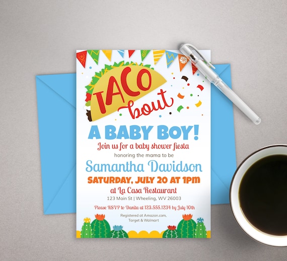 Editable Taco Invitation, Fiesta Invitation, Taco bout baby, Printable Baby Shower Invitation Template, Baby boy invite, Cactus