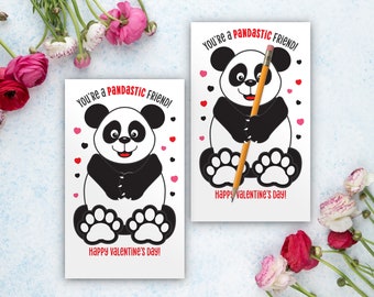 Panda Bear Valentine card, Pencil Lollipop hugger card, Classroom Valentine exchange, kids School Valentine, Print at home, printable
