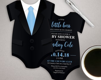 Little Boss Invitation | Tuxedo Baby Shower Invite | Boy Baby Shower | Black Tie invitation | Die Cut shaped | suit and tie invitation