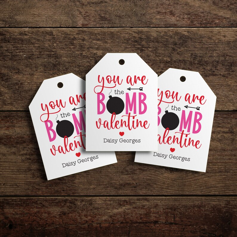Hot chocolate bomb valentine tags, printed tags, You're the bomb tags, valentine ideas for school, goody bag tag, mug tag, classroom tags image 1