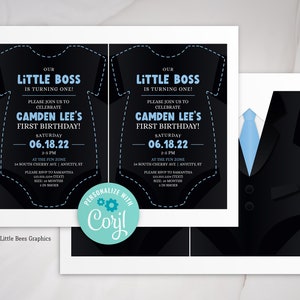 Editable Little Boss Invitation, Tuxedo Baby Shower Invite Template ...