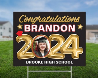 Printed Graduation Yard Sign, personalized Senior Lawn Sign, any color, Class of 2024, Grad Party Decor, High School Graduation Photo Sign