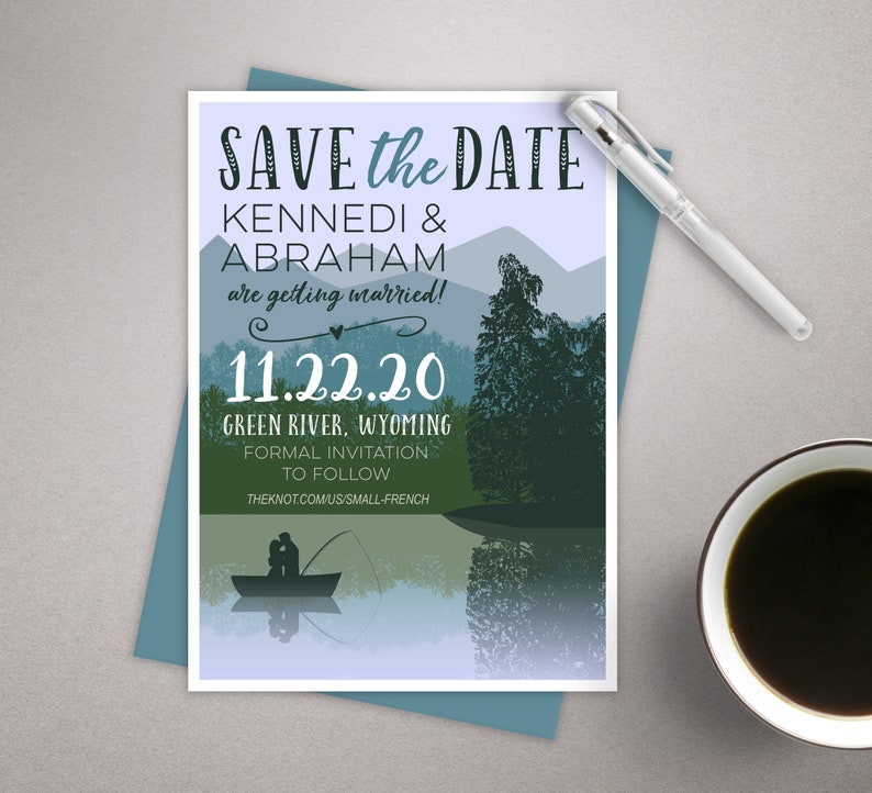 Fishing Save the date Wedding announcement Mountains and Lake Printable Save the Date Card Outdoors Scenic save the date