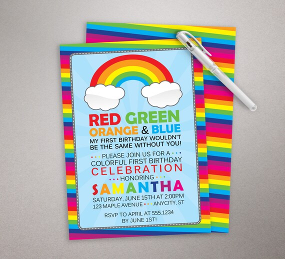 Rainbow Birthday Invitation Colorful Birthday Party Invite Rainbow Birthday Invitation Colorful Birthday Party Invite
