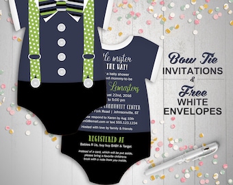 Boy Baby Shower Invites Bowtie Invitations Blue Suspenders | Etsy
