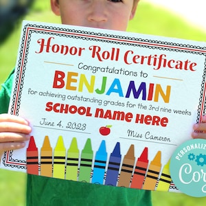 Editable Honor Roll Certificate, Achievement Award template, personalized school sign, Printable sign, teacher resource, Awards Assembly