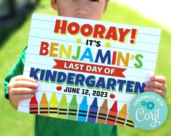 Last day of school Zeichen druckbar, bearbeitbare Schulzeichen Vorlage, Ende des Jahres Zeichen, Kindergarten Graduierung Druck, Social Media Requisite