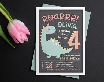 Dinosaur Birthday Invitation, Birthday invitation for girls, Dino Invite, printable birthday invitation