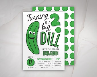 Pickle Birthday Invitation, Kids Birthday Invite, Big Dill Birthday, Pickle party, printable or printed cards