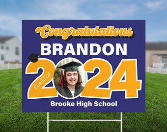 Class of 2024, Graduation Yard Sign with Photo, Senior Grad Party Decor, Coroplast Board Sign, High School Graduation Lawn Sign, custom