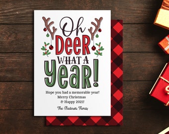 Oh herten wat een jaar, kerstkaart 2024 grappig, bewerkbare kerstkaart, rendierkerstkaart, zakelijke sjabloon van 5 x 7, digitale download
