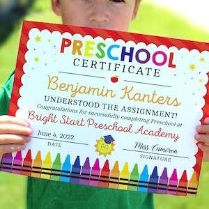 Editierbares Vorschul-Diplom, Verständnis für die Zuordnung, Abschlusszertifikat Vorlage, letztes Schulschild, Druckbar 8x10, PreK Promotion