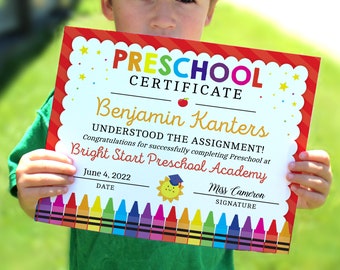 Editierbares Vorschul-Diplom, Verständnis für die Zuordnung, Abschlusszertifikat Vorlage, letztes Schulschild, Druckbar 8x10, PreK Promotion