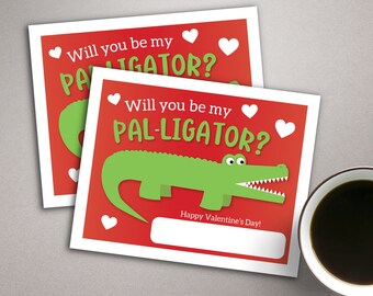 Alligator Valentine card, Reptile themed School Valentine, Printable Valentine's Day Card, Classroom Kid's valentine card