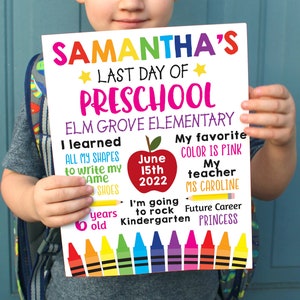 Letrero del último día de la escuela, letrero preescolar editable, letrero imprimible, impresión de graduación personalizada, letrero de 8x10 o 11x14, impresión de PreK