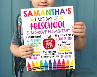 Last Day of School sign girl, Editable preschool sign, Printable sign, Personalized Graduation print, 8x10 or 11x14 sign, PreK print