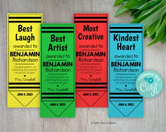 Editable Ribbon Awards template, End of the Year awards, personalized crayon ribbons, Printable activity, teacher resource, classroom awards