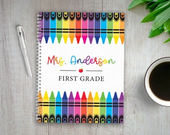 Teacher Appreciation Gift, Personalized Teacher Notebook, Gift for teacher, Teacher journal, Crayon School notes, Spiral Notebook, notes