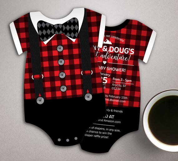 buffalo plaid invitations baby shower invitations lumberjack etsy