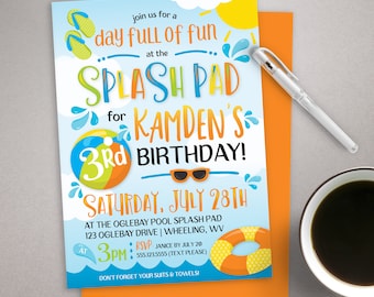 Splash Pad Invitation, Pool Party Invitation, Summer Birthday Invite, printable invite, Water Park Invitation, Boy Birthday Invite