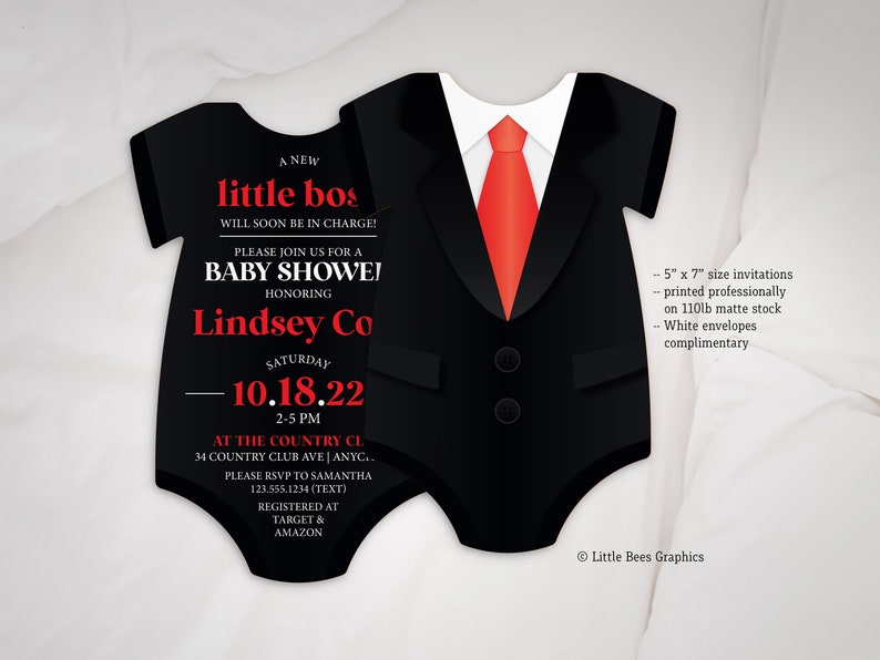Black Tie Baby Shower Invitation, Little Boss Invitation, Tuxedo Invite