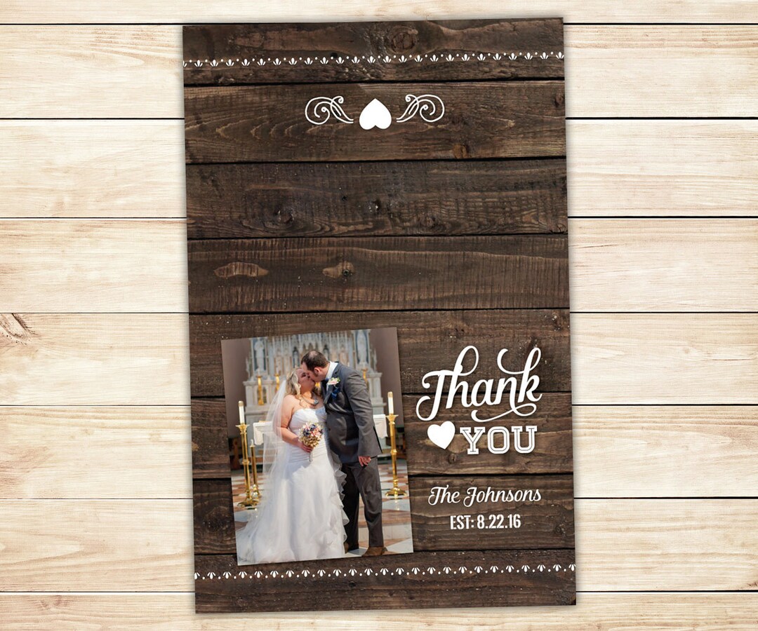 10 Rustic Wedding Thank You Cards -- Folded Thank You Cards With Photo ...