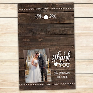 10 Rustic Wedding Thank you Cards -- Folded Thank you Cards with photo -- Barn wedding, country, wedding stationery, Wooden background