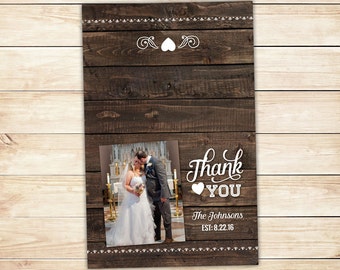 10 Rustic Wedding Thank you Cards -- Folded Thank you Cards with photo -- Barn wedding, country, wedding stationery, Wooden background