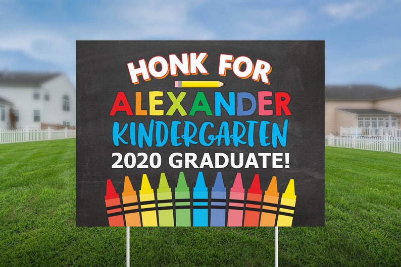 Printed Kindergarten graduation yard sign, Honk for the grad sign, chalkboard grad sign, Lawn Sign, Personalized, Class of 2023, Preschool image 1