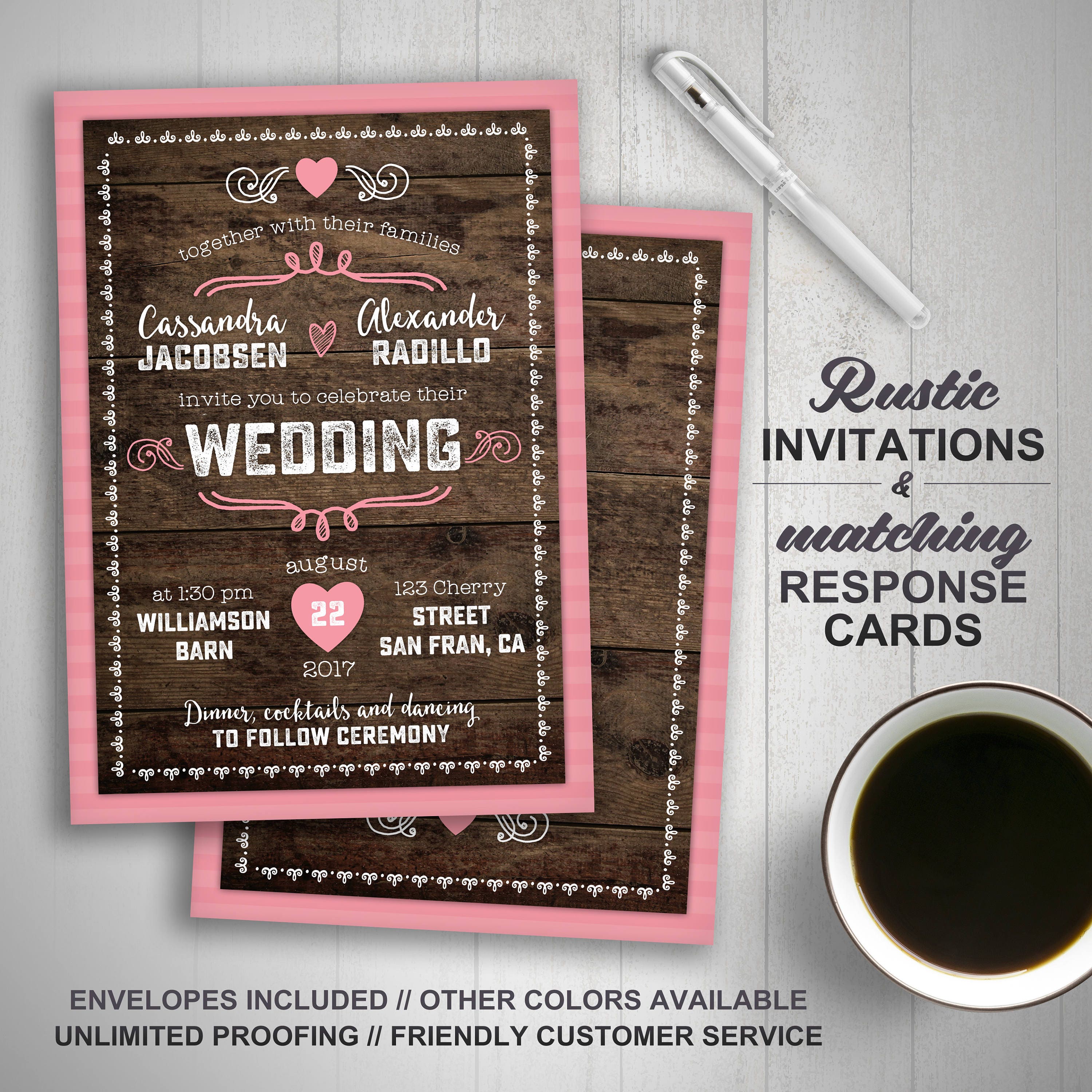 Rustic Wedding Invitations, barn wedding invitation, printed invitati…
