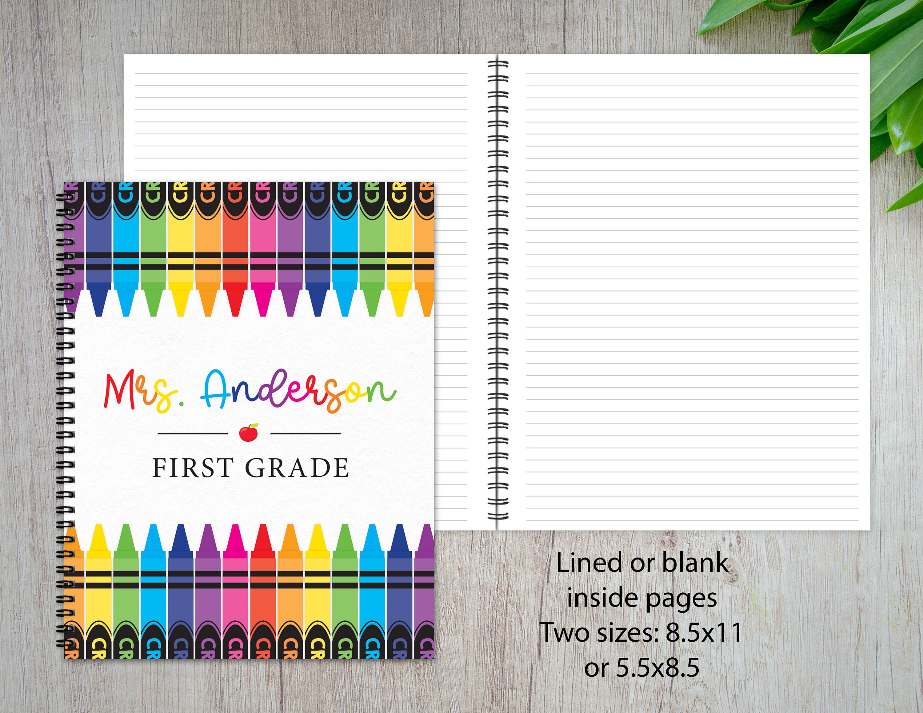 Teacher Appreciation Gift, Personalized Teacher Notebook, Gift for teacher, Teacher journal, Crayon School notes, Spiral Notebook, notes