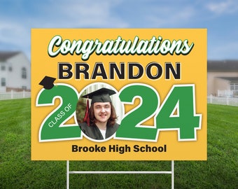 Graduation Yard Sign with Photo, Class of 2024, Lawn Sign, Senior Grad Party Lawn Sign, Coroplast Board Sign, High School Graduation Sign