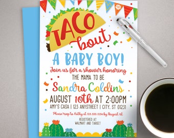 Fiesta Baby Shower Invitation, Taco Shower, Mexican Party, Taco bout a baby boy, printable invitation, cactus