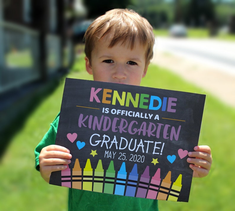 Editable Kindergarten graduation sign, personalized school sign, Printable sign, Graduation print, Girl pastel print, Kindergarten print image 1