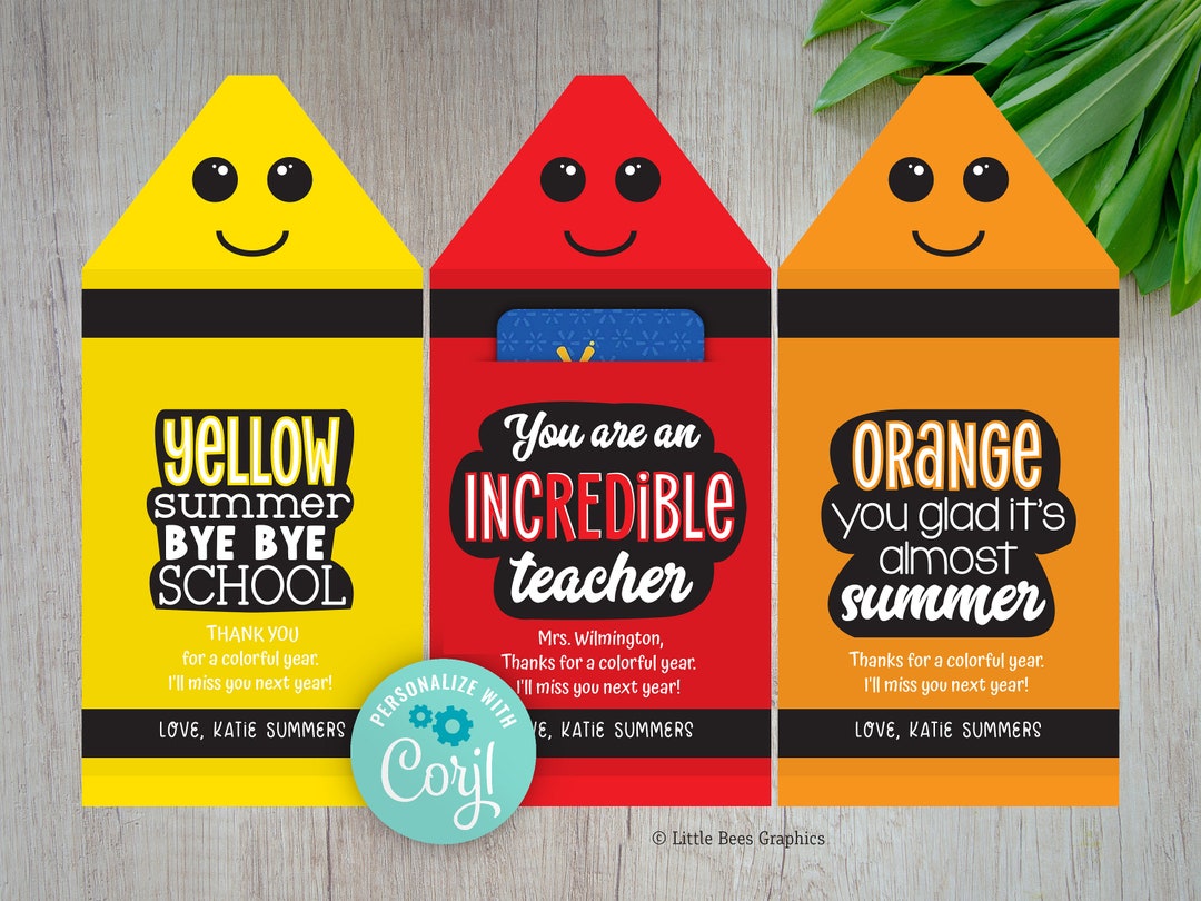 Editable Crayon Gift Card Holder Template Teacher Etsy