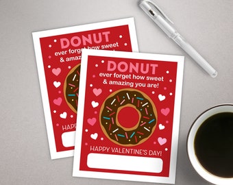 Donut Valentine card, Doughnut themed School Valentine, Printable Valentine's Day Card, Classroom Valentine