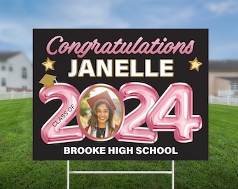 Printed Graduation Yard Sign, H-Stake included, Class of 2024, Senior High School College Graduation, outdoor party decor, Lawn Sign, pink