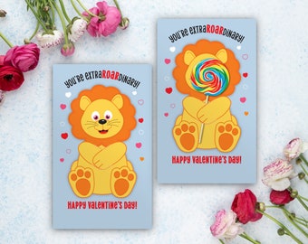 Lion Valentine card, Lollipop holder, pencil hugger, Classroom Valentine Treat, Valentine Exchange, School Valentine, Kids Printable, roar