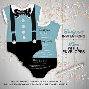 Boy Baby Shower Invites - Bowtie Invitations - Blue Suspenders ...
