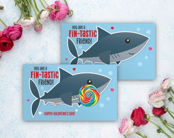 Shark Valentine card, Pencil Lollipop holder hugger, Fin-tastic Friend, Classroom Valentine exchange, kids School Valentine, printable