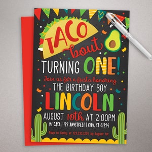 Fiesta Birthday Invitation, Taco 1st Birthday Invite, Fiesta Birthday, Taco bout a party, Chalkboard, Cactus party, avocado birthday