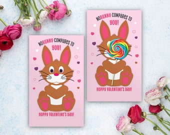 Bunny Rabbit Valentine card, Lollipop holder, pencil hugger, Classroom Valentine, Valentine Exchange, School Valentine, Kids Printable