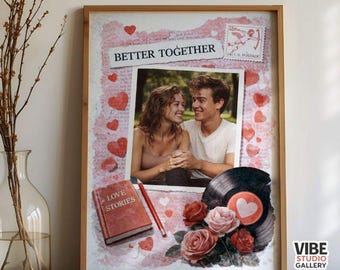 EDITABLE Couples Poster: Anniversary Photo Collage, Canva Template, Valentine Gift  (Digital Download)