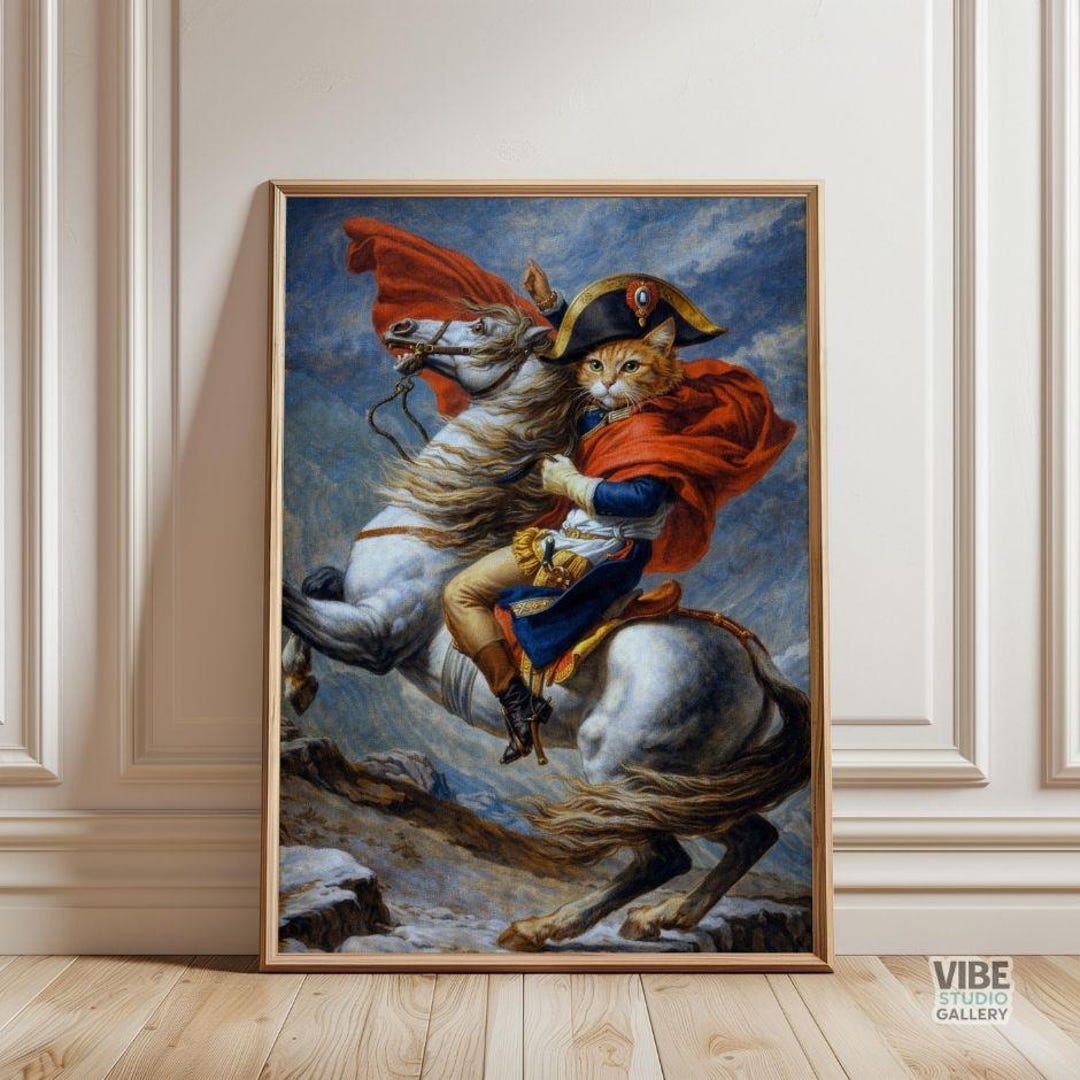 Napolean Tat Napoleon Cat Poster: Classical Painting Parody Wall Art (digital ...