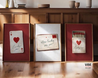 Set of 3 Lucky Love Valentine Poster Set, Romantic Couple Wall Art (Digital Download)