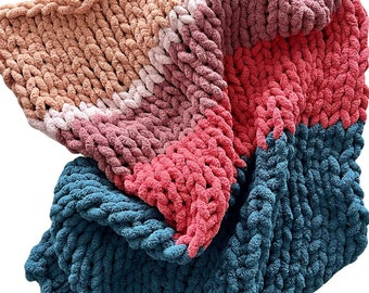 Chunky Chenille Knit Blanket | Sunset Vibes Collection | Boho Sunset Knit Blanket | Beach House Decor | Chunky Knit Couch Throw | Jumbo Knit